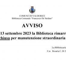 AVVISO BIBLIOTECA COMUNALE