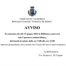 AVVISO BIBLIOTECA COMUNALE